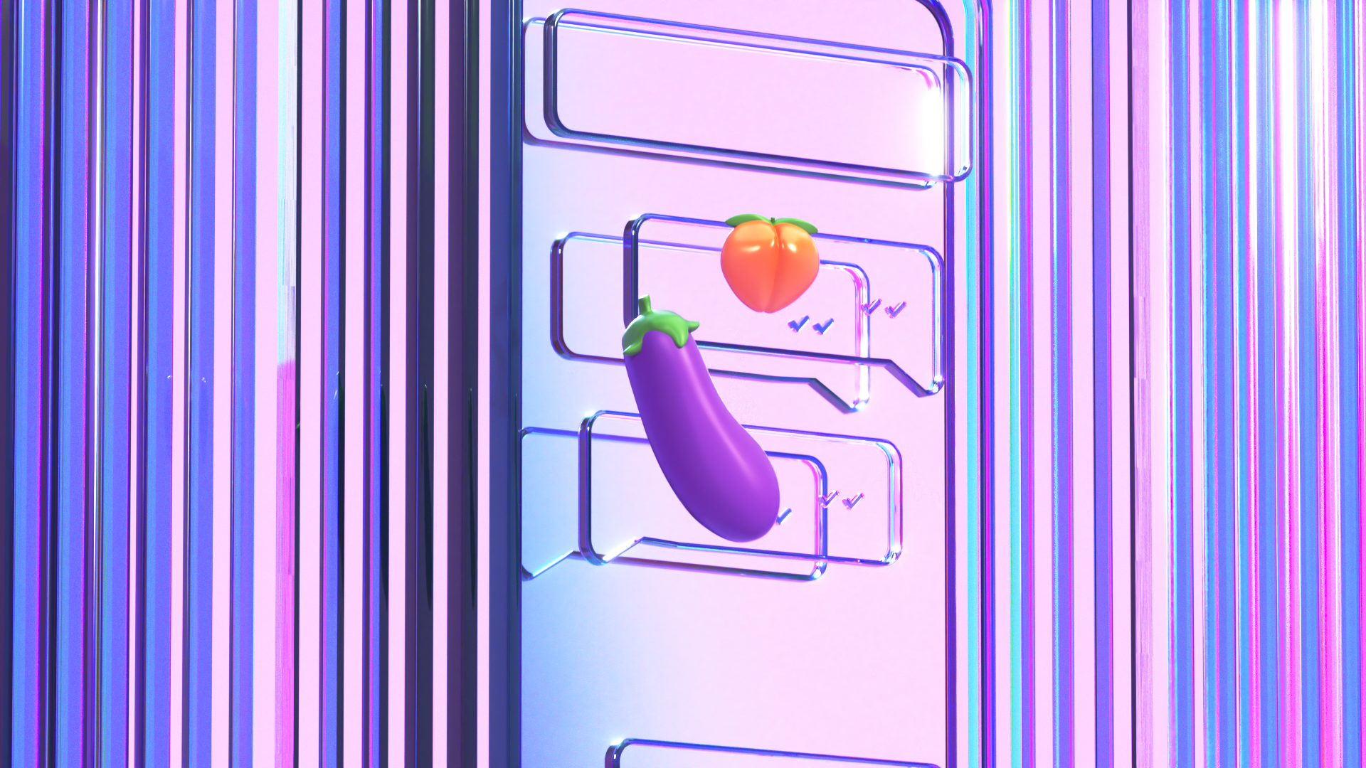 3D render of Peach and Aubergine with glass phone
